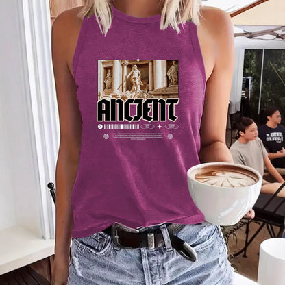 ANOENT Pattern Loose Women's Tank Top | Ancient Ruins Graphic Sleeveless Shirt
