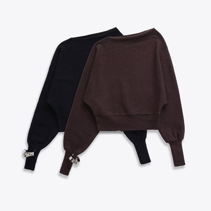 Versatile Asymmetric Knit Sweater - Chic Bracelet Sleeve Pullover for Women