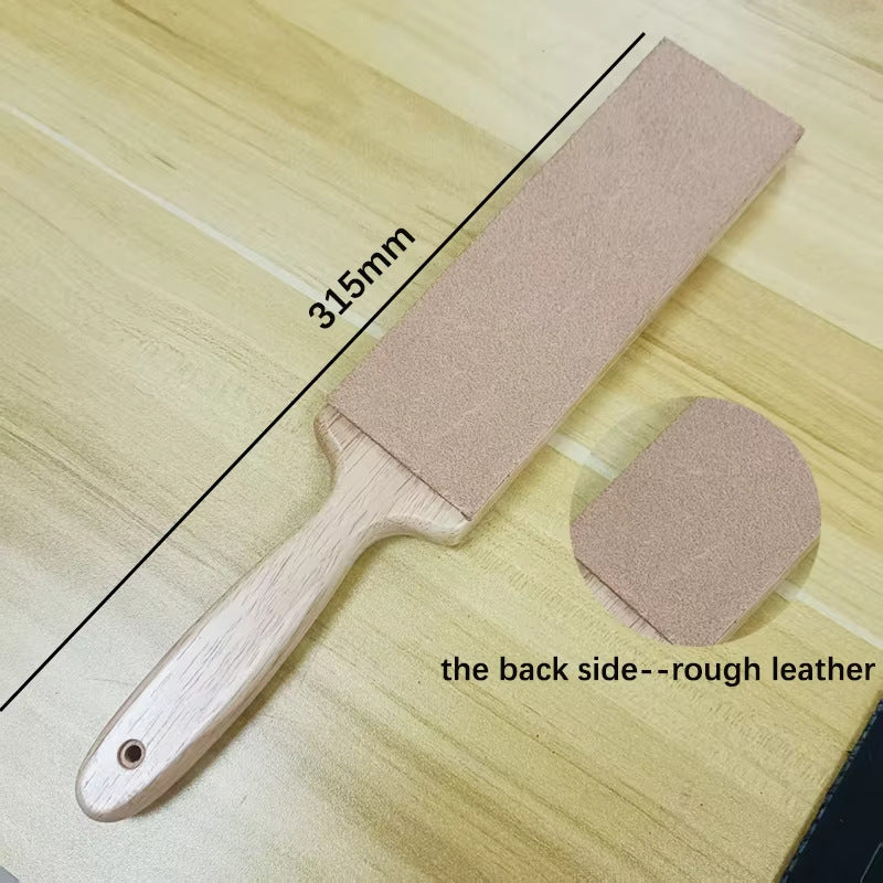 315mm Double-Sided Knife Sharpening Strop - Leather Polishing Belt with Composite Wooden Handle