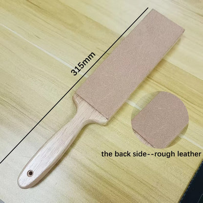 315mm Double-Sided Knife Sharpening Strop - Leather Polishing Belt with Composite Wooden Handle