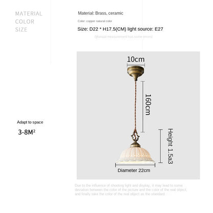 Retro Copper Bedside Pendant Light – Elegant Japanese Style Ceramic Hanging Lamp for Bedroom & Cafe