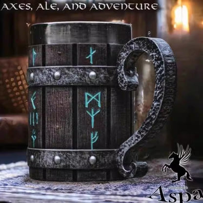 Handmade Viking Wooden Beer Mug - Retro Barrel Large Capacity Tankard with Stainless Steel Interior
