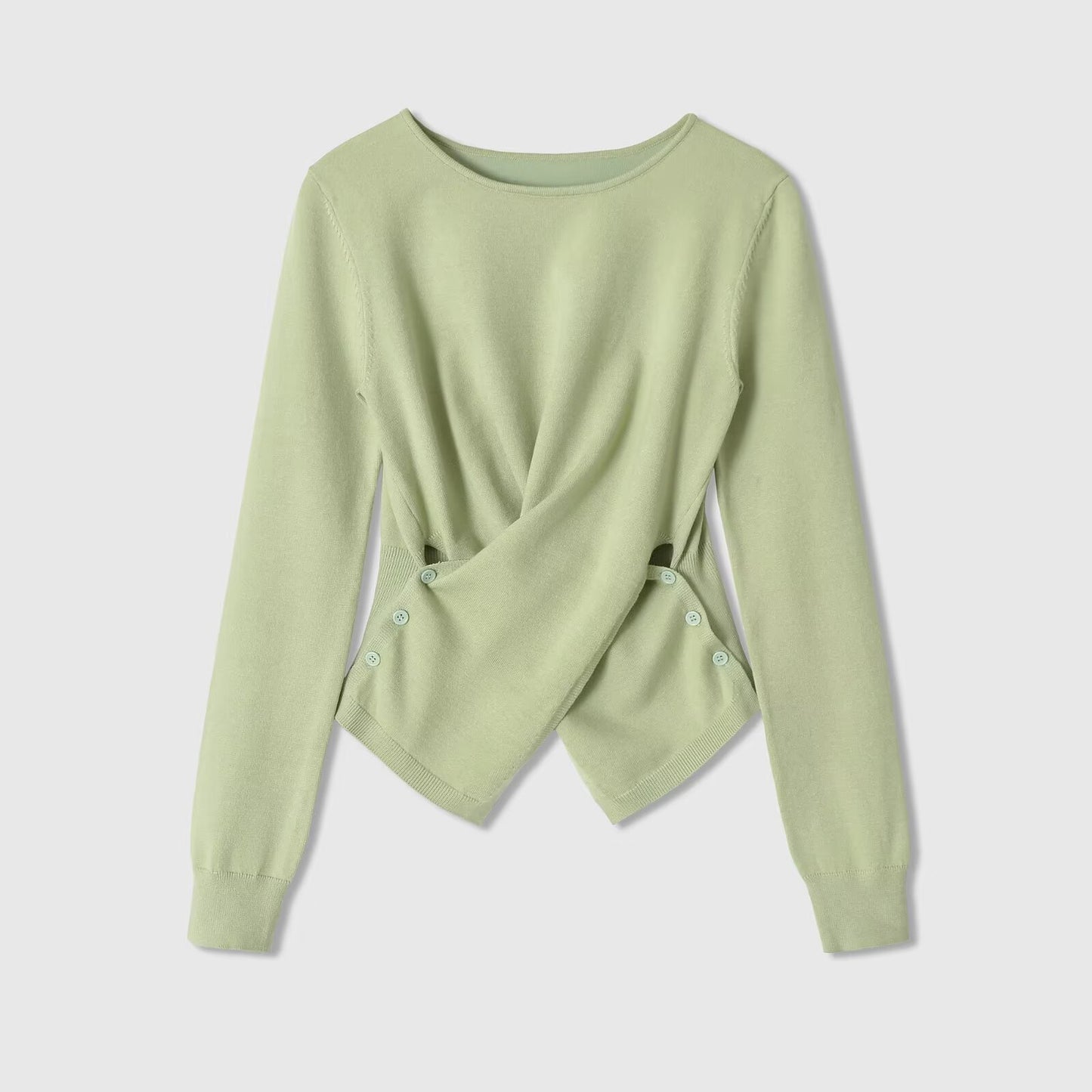 Chic Asymmetrical Hem Long Sleeved Knitted Top for Women