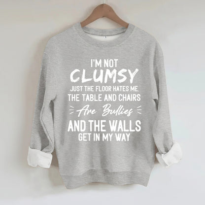 unny "I'm Not Clumsy" Letter Print Sweatshirt | Loose Fit Grey Crewneck Pullover