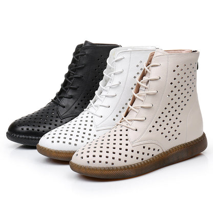 Women's Retro Hollowed Out Martin Boots – Soft Breathable Leather Flat Boots for All-Day Comfort