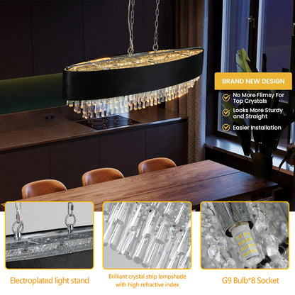 Luxury Modern Black Crystal Chandelier – Elegant Round Pendant Light for Dining & Living Room