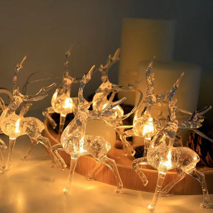 Deer Christmas Light LED String / Clear Acrylic Reindeer Garland Lights for Holiday Home Decor