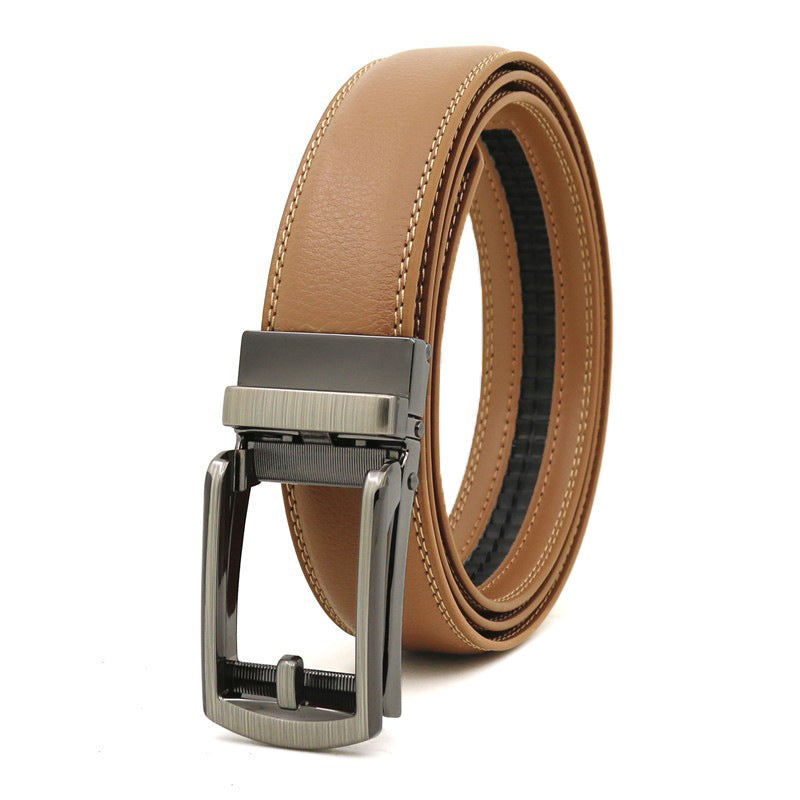 Men's Automatic Buckle Ratchet Belt | Premium Two-Layer Cowhide Leather Click Belt