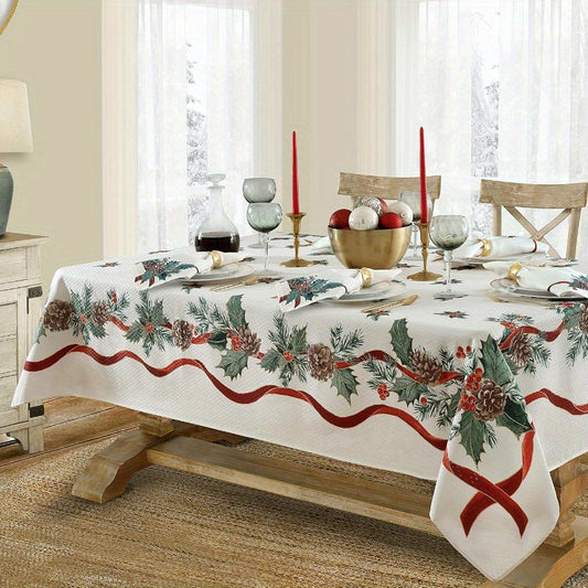 Festive Christmas Table Runner - Pine Holly Needle Holiday Dining Decor