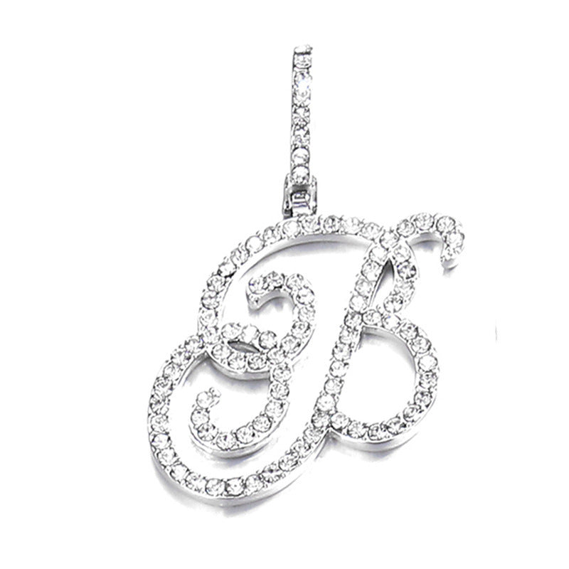 Iced Out Initial Letter Pendant Cuban Chain Necklace