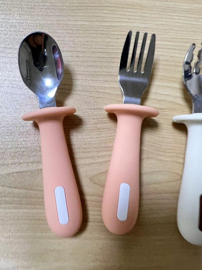2-Piece Baby Feeding Set | PPSU Silicone & Stainless Steel Self-Feeding Utensils for Toddlers