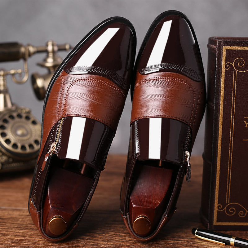 Men's Business Formal Leather Shoes - Glossy Pointed Toe Slip-On Dress Shoes