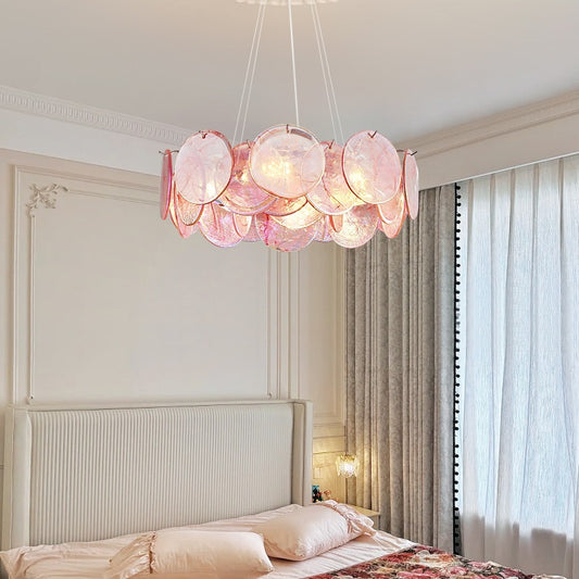 Designer Pink Stained Glass Chandelier - Luxury Artistic Pendant Light for Bedroom & Dining Room