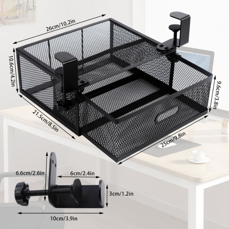 Clamp-On Under-Table Organizer - No-Drill Hidden Hanging Shelf for Desk Storage