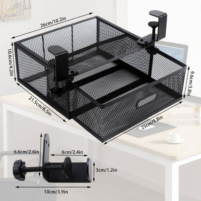 Clamp-On Under-Table Organizer - No-Drill Hidden Hanging Shelf for Desk Storage
