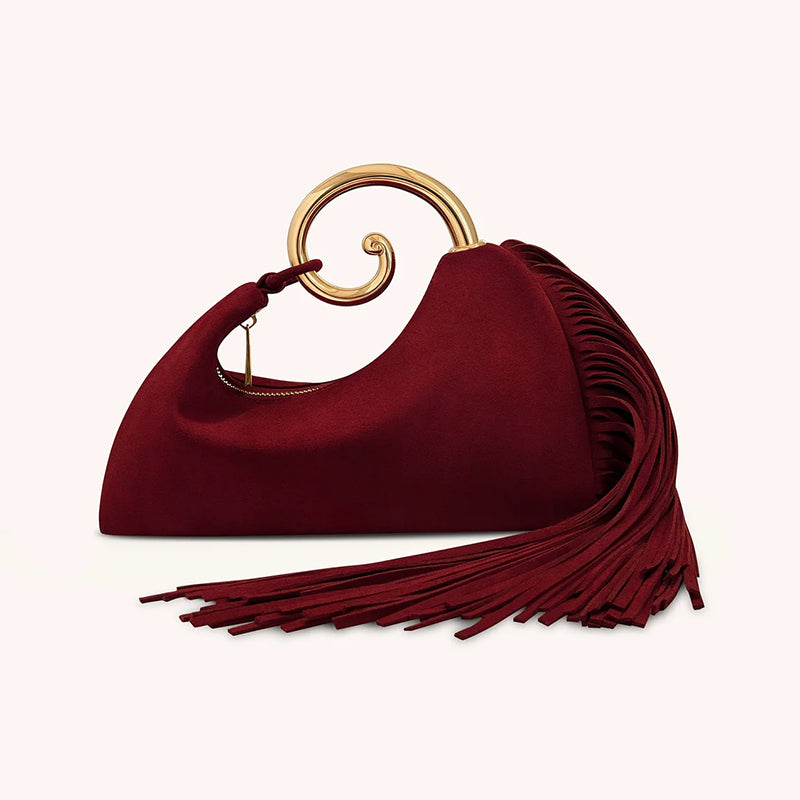 Fashionable Women's Winter Bag - Elegant Suede Purse with Leather Tassels & Unique Handle