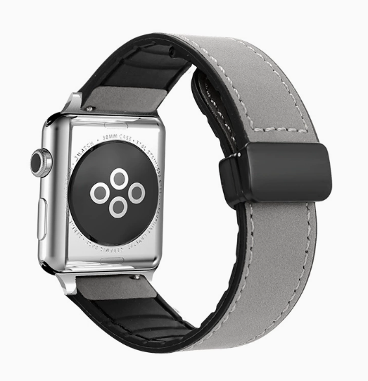 Premium Magnetic Buckle Silicone Skin Watch Band - Vintage Leather Look