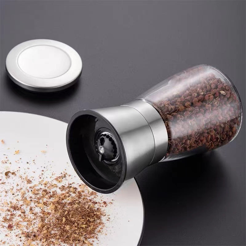 Manual Stainless Steel Salt and Pepper Grinder - Adjustable Coarseness Glass Spice Mill & Seasoning Bottle