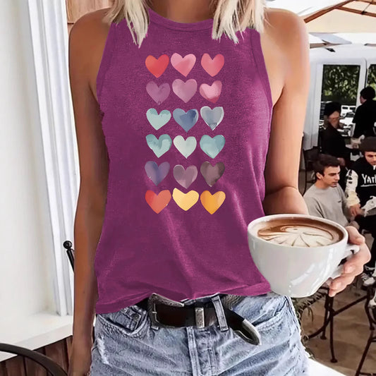 Colorful Heart-Shaped Pattern Loose Women's Vest | Graphic Valentine's Day Tank Top