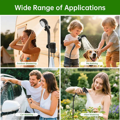 Multi-use portable shower for outdoor showering, pet bathing, car washing, and plant watering