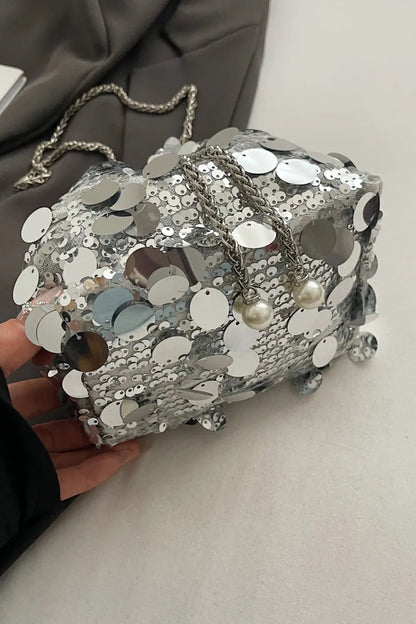 Shimmering Drawstring Sequin Pouch Crossbody Bag