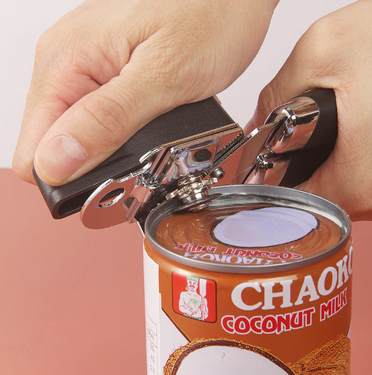 Professional Manual Can Opener - Heavy Duty Stainless Steel Smooth Edge Opener with Ergonomic Soft Grip Handle