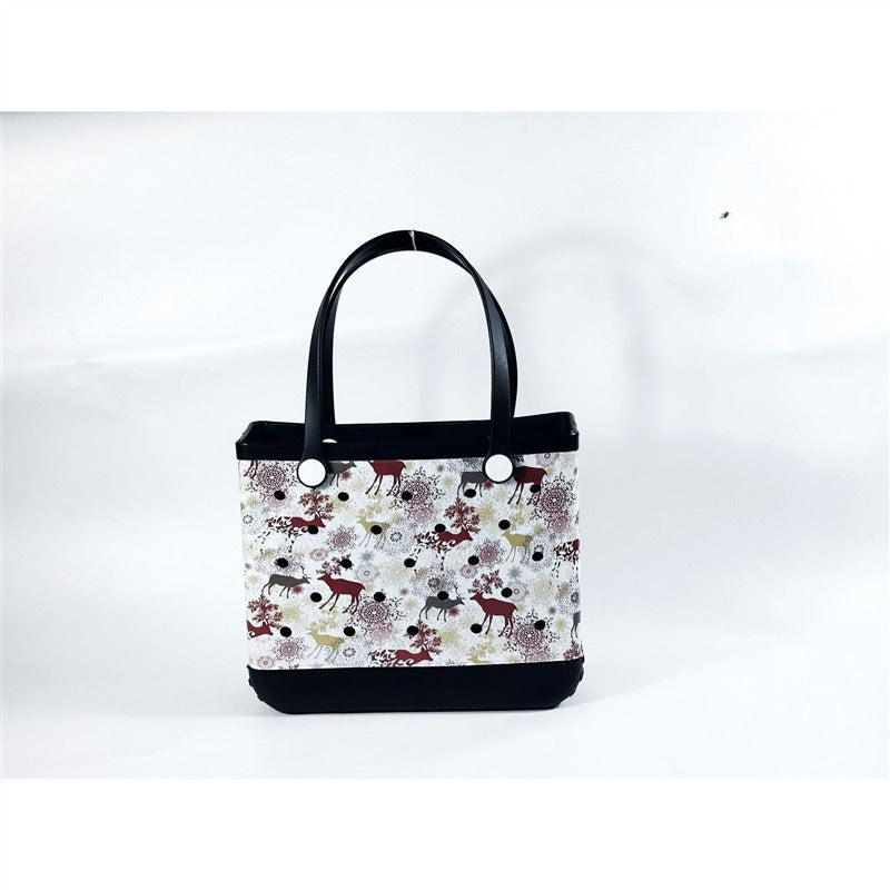 Printed EVA Beach Storage Bag - Waterproof Outdoor Basket & Handbag with Cow Print