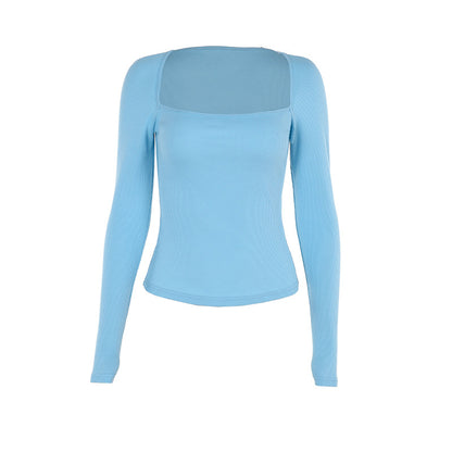 Minimally Slim Fit Vertical Knit Square Neck Long Sleeved Top for Women