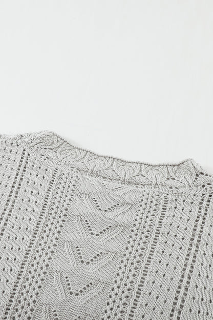Boho Chic Crochet Knit Sweater - Breezy White Pointelle Pullover