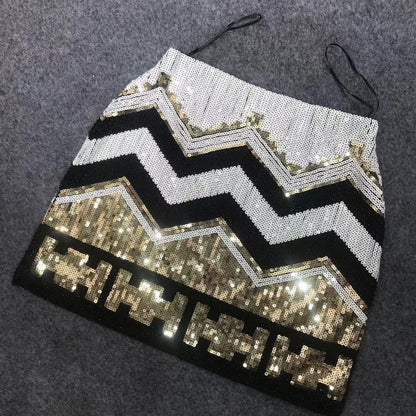 Glamorous Sequin Beaded Mini Skirt - Elegant High-Waist Party Wear