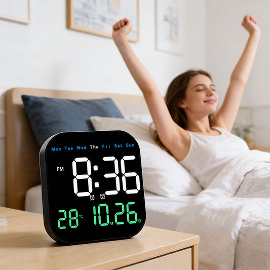 Modern Green LED Digital Clock for Home Office, Living Room & Bedroom