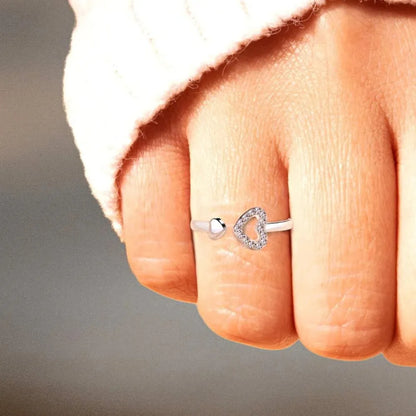Dainty 925 Silver Zircon Pave Heart Open Ring