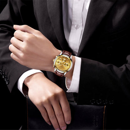 LIGE Casual Fashion Luminous Quartz Watch with Brown Leather Strap