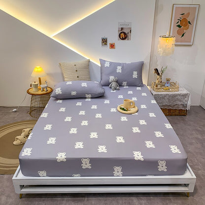 Premium Cotton Elastic Fitted Bed Sheet – Non-Slip Geometric Printed Bed Linen for Queen & King Size Beds