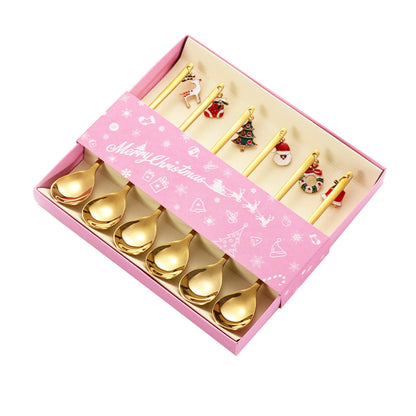 Luxury Christmas Gift Tableware Set - Gold Stainless Steel Coffee Spoon & Dessert Fork with Festive Cartoon Handles (Set of 4)