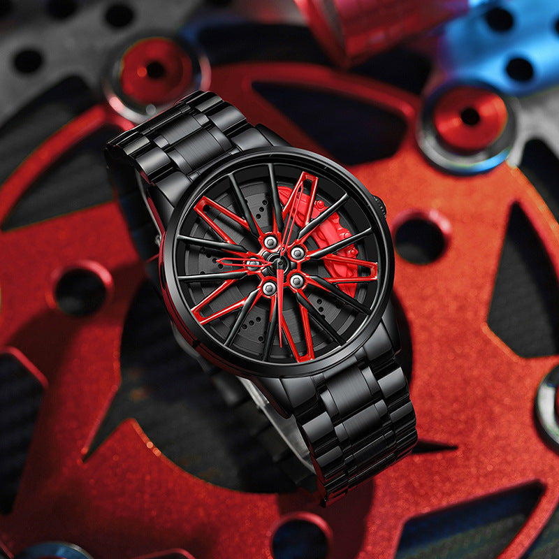 Luxury Men's Car Wheel Hub Watch - Stainless Steel Waterproof Quartz Wristwatch