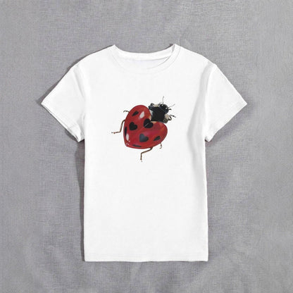 Women's Casual Seven Star Ladybug Graphic Tee - White T-Shirt