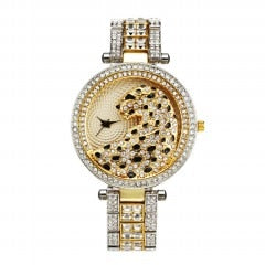 Elegant Bling Quartz Gold Watch - Women's Fashion Leopard Clock