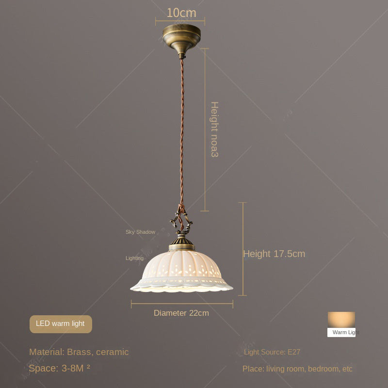 Retro Copper Bedside Pendant Light – Elegant Japanese Style Ceramic Hanging Lamp for Bedroom & Cafe