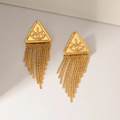Statement Evil Eye Triangle Tassel Drop Earrings