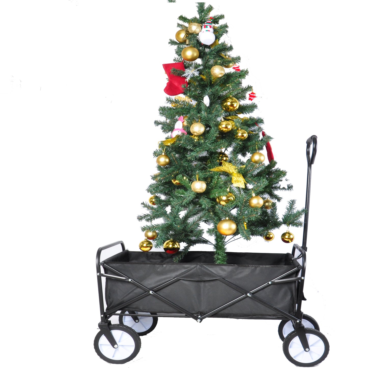 Folding Wagon Garden Shopping Beach Cart – Heavy Duty Black Utility Cart