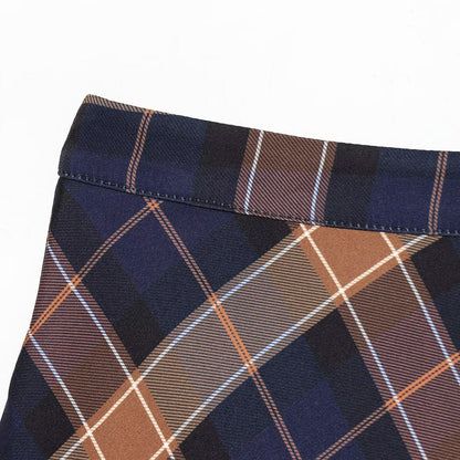 Classic Plaid Patterned A-Line Skirt - Elegant High-Waist Commuter Style Midi Skirt