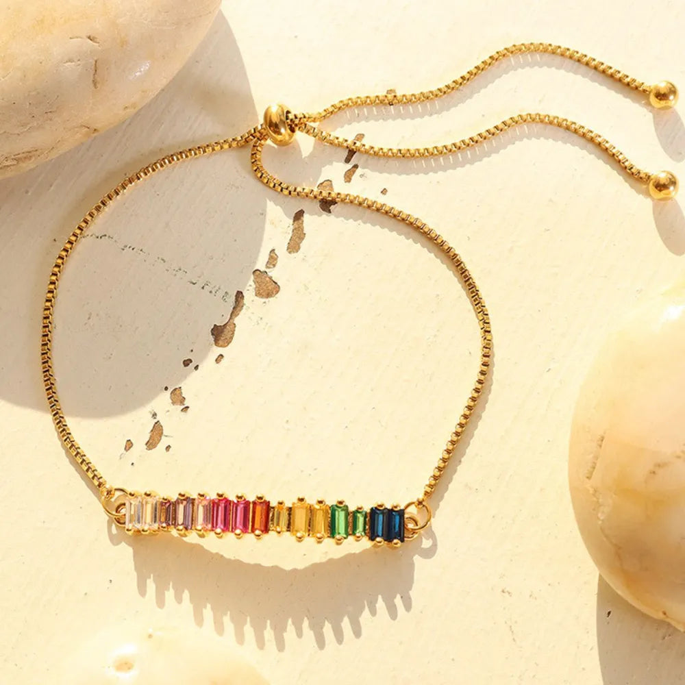 Elegant Colorful Contrast Zircon Titanium Steel Bracelet for Women