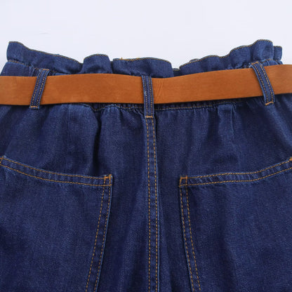 High-Waist Blue Denim Shorts | Chic Summer Paperbag Design with Belt