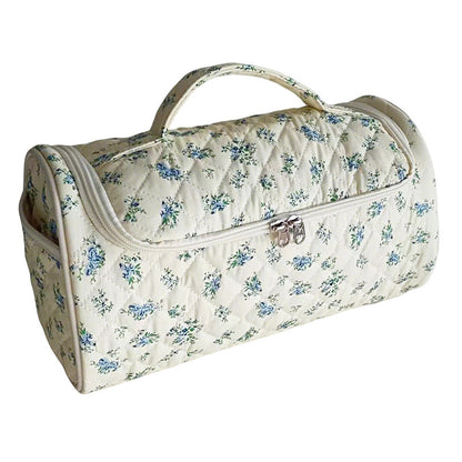 Quilted Floral Makeup Storage Bag - Large Capacity Vintage Cosmetic Travel Case