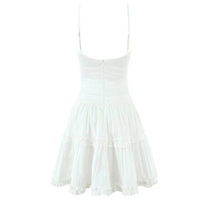 Chic White Bow Layered Mini Dress - Sexy Ruched Silhouette Strapless Summer Skirt for Women