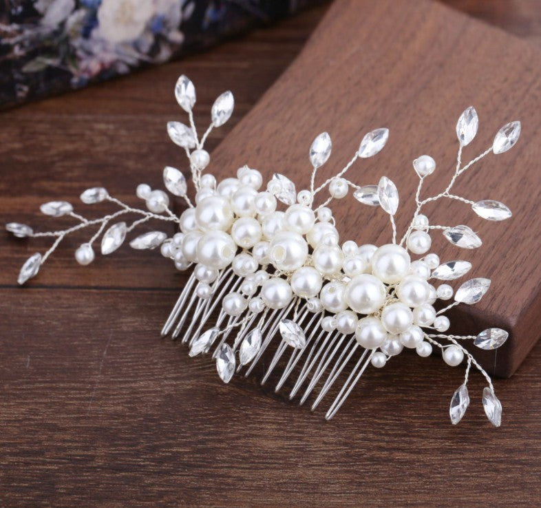 Elegant Crystal & Faux Pearl Wedding Hair Piece for Brides