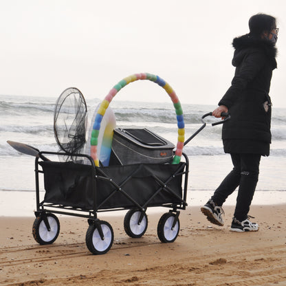 Folding Wagon Garden Shopping Beach Cart – Heavy Duty Black Utility Cart