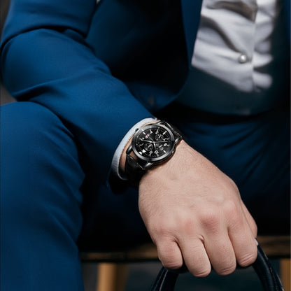 Waterproof Analog Men's Watch (Student/Casual) with Black Dial and Leather Band.