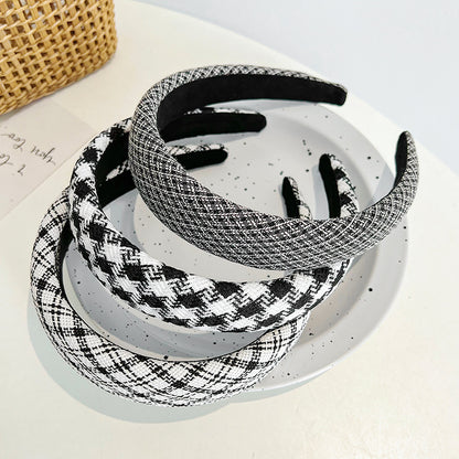 French Vintage Houndstooth Wide Headband - Elegant Thick Sponge Hair Hoop for Women